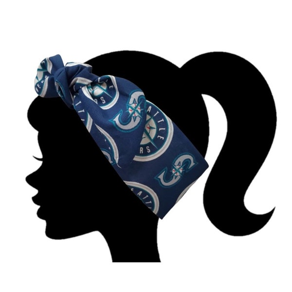 Handmade Seattle Ladies Headband, Five Style Options, Made with officially licensed Mariners fabric, Seattle baseball team headband