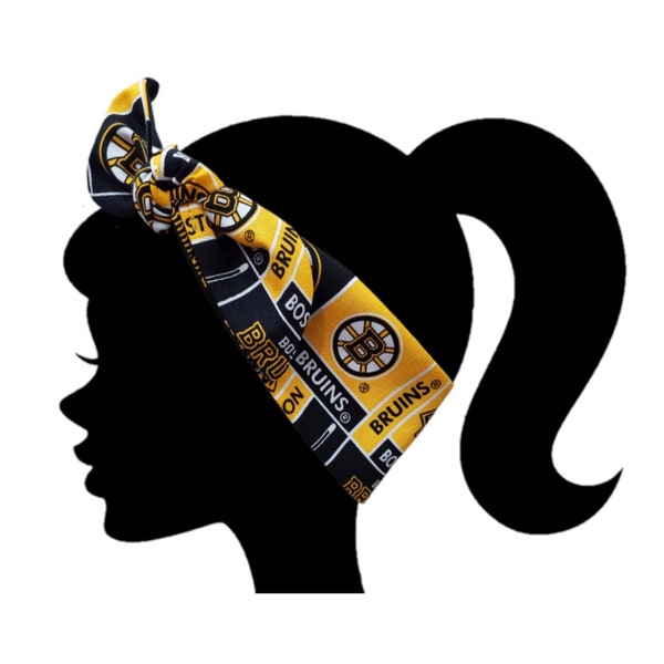 Handmade Boston Ladies Top Knot Headband, Knotty, Made with Bruins officially licensed fabric, headband, Nhl hockey headband, Not stretchy
