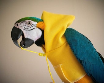 Fleecy mellow yellow hoody - Bird/parrot clothing, bespoke, babesinthehood. NOTE: D/rings & Names are available as paid options.