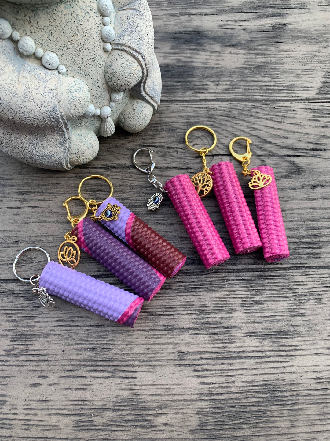 Yoga Mat Keychain Fuchsia Color, Yoga Gift, Yoga Teacher, Goodie Bag