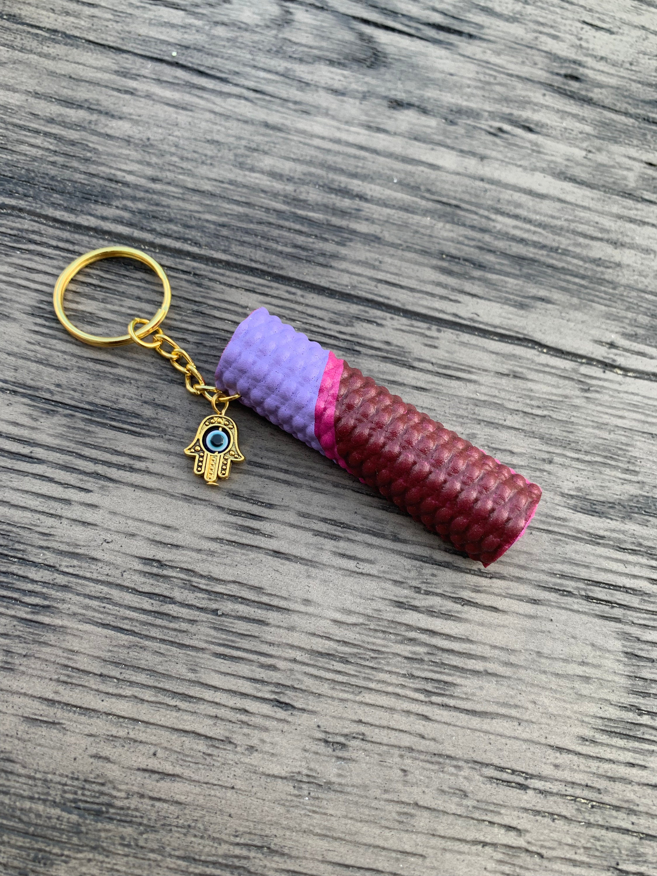 Yoga Mat Keychain Fuchsia Color, Yoga Gift, Yoga Teacher, Goodie Bag
