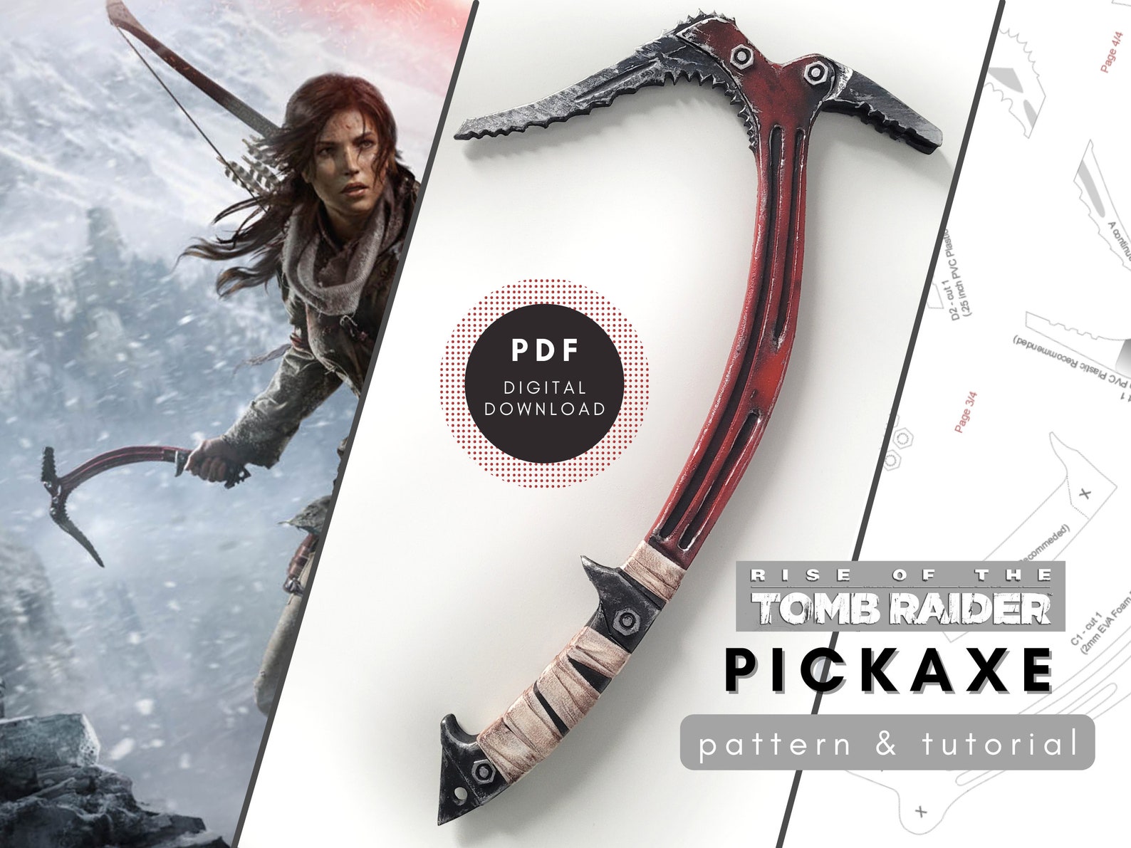Tomb Raider Pickaxe Pattern & Tutorial for Lara Croft Cosplay DIY