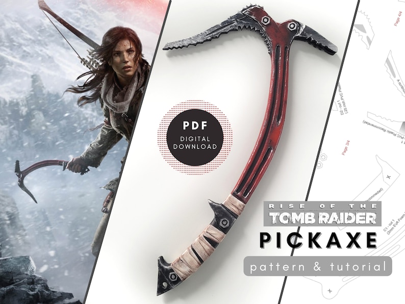 Picaxe Pattern Tomb Raider Pickaxe Pattern & Tutorial for Lara Croft Cosplay DIY ...