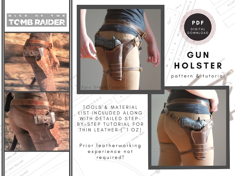 Tomb Raider Gun Holster Pattern & Tutorial for Lara Croft Cosplay DIY Blueprint PDF Digital