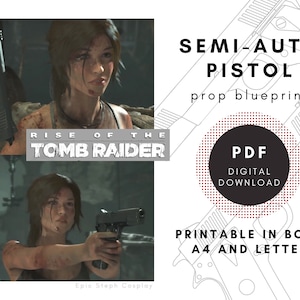Tomb Raider Semi-Auto Pistol Blueprint Pattern for Lara Croft cosplay DIY PDF digital download costume prop gun weapon template EVA foam