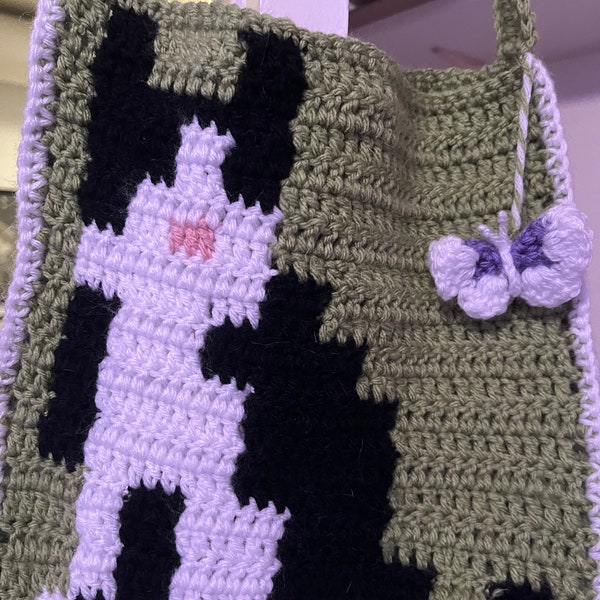 Cute and simple cat pixel crochet book bag pdf pattern