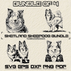 Shetland Sheepdog SVG Bundle, Sheltie Clipart, Hand Drawn Dog Theme Vector Illustration, SVG Files For Laser Engraving & Craft