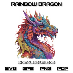 Rainbow Dragon Svg Bundle, Chinese Dragon Svg, Dragon Tattoo Image Svg, Hand Drawn Medieval,Magical Dragon Svg,Mythical Creature Svg,Colored