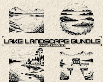Lake Landscape SVG Bundle: Forest Scene, Log Cabin (Digital Download)