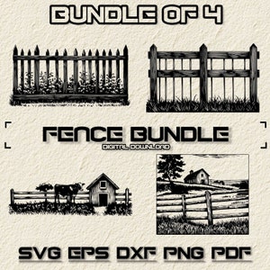 Bundle Svg de clôture, PNG, Clipart clôture florale, Illustration vectorielle de clôture de ferme dessinée à la main, fichiers SVG pour gravure laser, vache, ferme