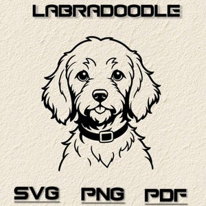 Labradoodle Svg, PNG, Hunt Clipart, Ilustración vectorial dibujada a mano, Archivos SVG para grabado láser