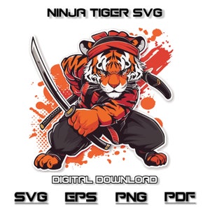 Ninja Tiger SVG Sublimationsdesign Tiger Liebhaber Sofortiger digitaler Download Niedlich Tier Clipart WatercolorTiger PNG Für shirt Becher etc Printable