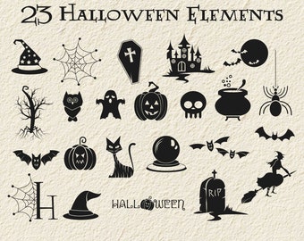 Halloween SVG Clipart Bundle: 23 Horror Movie Elements (Digital Files)