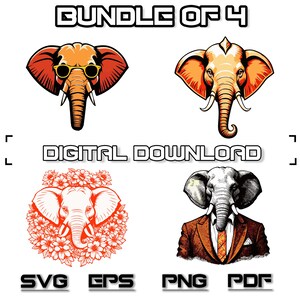 Colourful Elephant SVG Bundle PNG, ElephantClipart Hand Drawn Elephant Vector Illustration SVG Files For Laser Engraving Colored Elephant