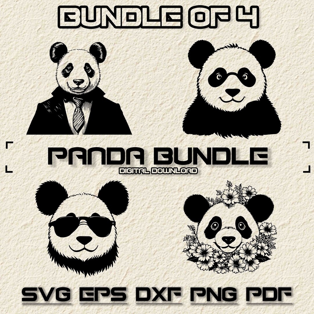 Panda SVG Bundle, PNG, Panda Bear Clipart, Hand Drawn Pandas Vector ...