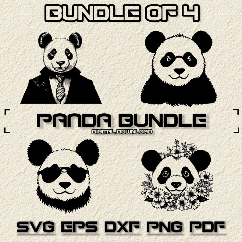 Panda SVG Bundle, PNG, Panda Bear Clipart, Hand Drawn Pandas Vector ...