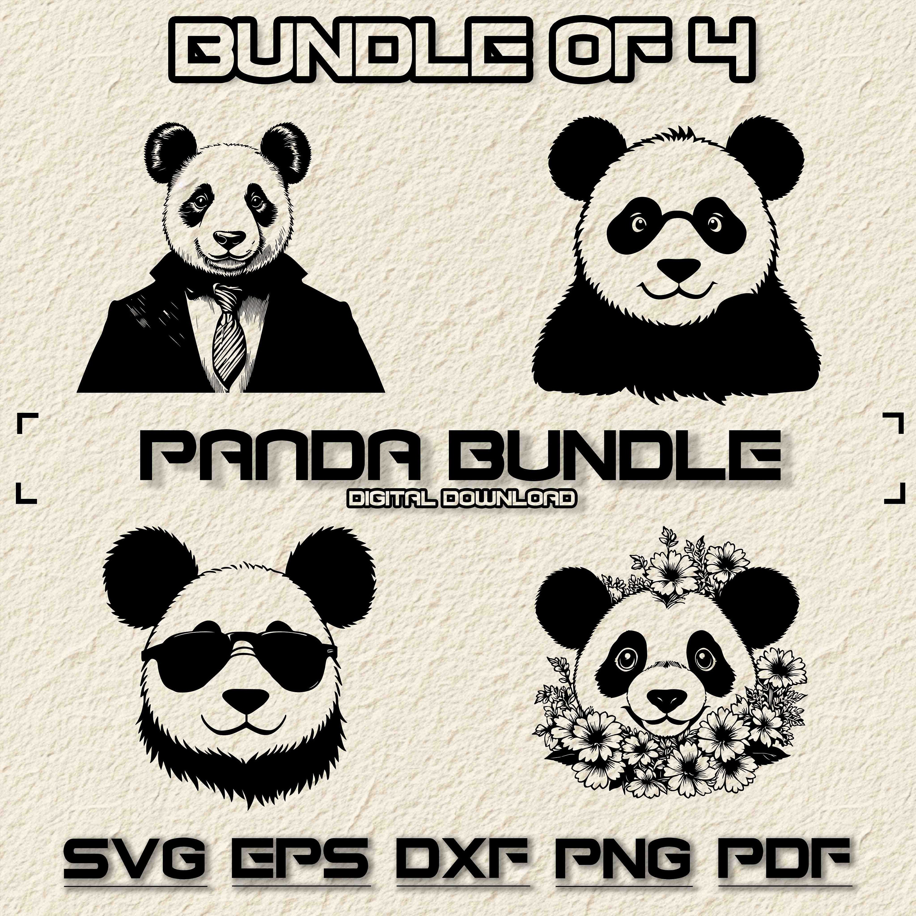 Panda SVG Bundle, PNG, Panda Bear Clipart, Hand Drawn Pandas Vector ...