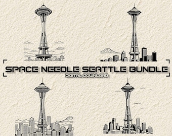Space Needle Seattle Svg Observation Tower Landmark Slyline Svg Grayscale Burn Image Cut Cricut Coaster Black White SVG PNG JPG Black White