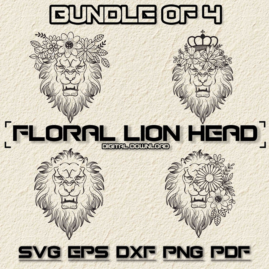 Floral Lion Head SVG Bundle: Laser Engraving Vector Illustration ...