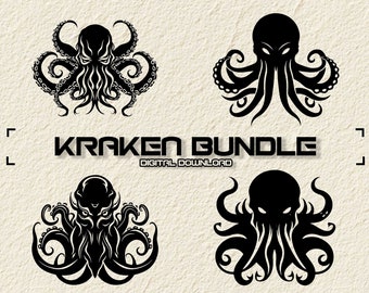 Kraken Svg Bundle, Kraken Circle Svg, Sea Monster Svg, Minimalist Kraken Design Shipwreck Octopus Svg,laser Engraving, Legendary octopus SVG