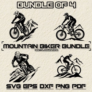 Bundle VTT SVG, PNG, Clipart motard, Illustration vectorielle de vélos de montagne dessinés à la main, fichiers SVG pour gravure laser, motard