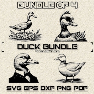 DUCK Svg Bundle, PNG, Floral Duck Clipart, Hand Drawn Duck Head Vector Illustration, SVG Files For Laser Engraving, İn Suit, İn Sun Glass