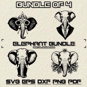 Elephant SVG Bundle PNG, Elephant Clipart, Hand Drawn Elephant Vector Illustration, SVG Files For Laser Engraving, Cool Elephant Svg, Dxf