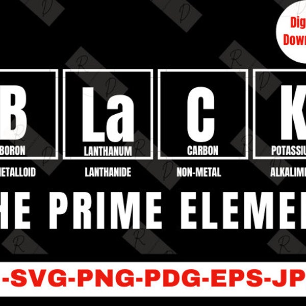 Black The Prime Element SVG, Black history month SVG, Black pride Svg, tableau périodique noir Png, femmes noires SVG, hommes noirs png pour t-shirts