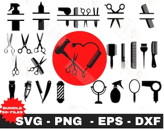 Hairdresser Tools SVG Bundle, Hairstylist Clipart (Digital Files)