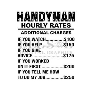 Handyman Hourly Rates, Construction, Repairman, Plumber, Electrician, Landscaper, Gift, Funny, Sarcastic, Digital Download