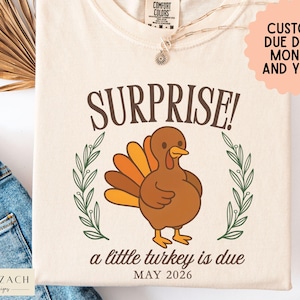 Comfort Colors® Thanksgiving Pregnancy Announcement Shirt, Expecting Mama Tshirt, Fall Turkey Pregnant Surprise Baby Reveal Outfit