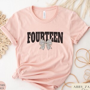 14th Birthday Shirt, Fourteenth Birthday, 14th Birthday Girl T-Shirt, Hello Fourteen, 14 Birthday Girl Coquette Bow TShirt