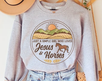 Jesus and Horses Sweatshirt, Horse Riding Sweater, Equestrian Shirt Women, Christian Farmer Gift, Faith Farm Life, Country Barn Girl Shirt