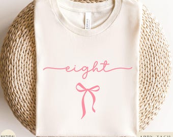 Camiseta de octavo cumpleaños para niña, camiseta minimalista de octavo cumpleaños, camiseta de cumpleaños con lazo de ocho coquetas, regalo para niña de 8 años, cumpleaños con lazo preppy para niña