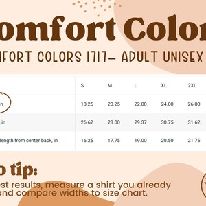 K&ouml;nnte beinhalten: Eine Gr&ouml;&szlig;entabelle f&uuml;r Comfort Colors 1717 Unisex-T-Shirts f&uuml;r Erwachsene. Die Tabelle zeigt Ma&szlig;e f&uuml;r Breite, L&auml;nge und &Auml;rmell&auml;nge in cm, von Gr&ouml;&szlig;e S bis 3XL. Der Text "Comfort Colors" steht oben.