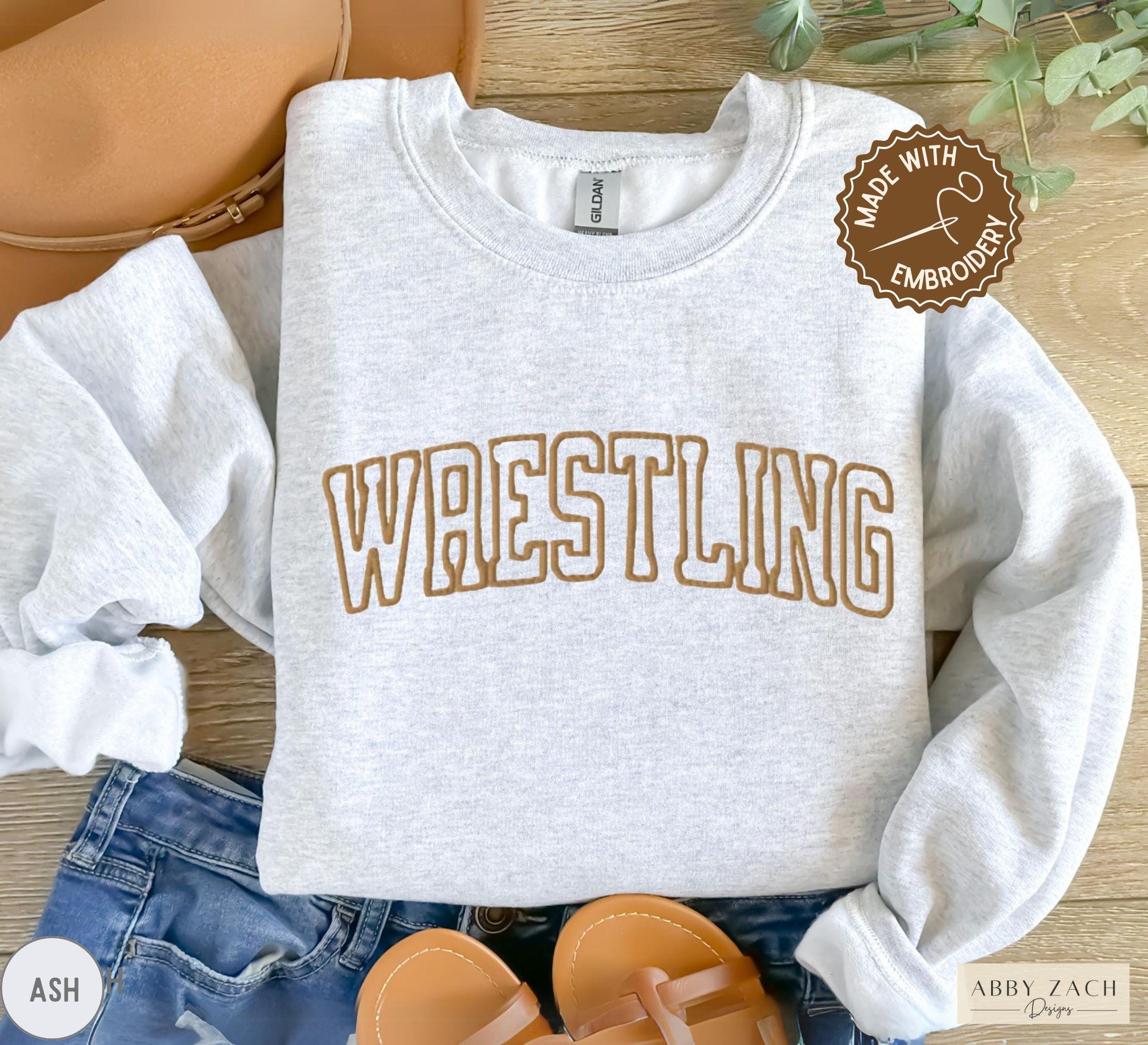 Embroidered Wrestling Sweatshirt, Girl Wrestler Mom Crewneck Embroidery, Trendy Minimalist Aesthetic, Wrestling Mom Custom Sleeve Names