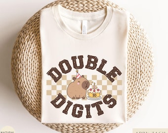 Double Digits 10th Birthday Shirt, Capybara Birthday Tshirt for Ten Year Old, 10th Birthday Gift, Hello 10 Double Digits Tee