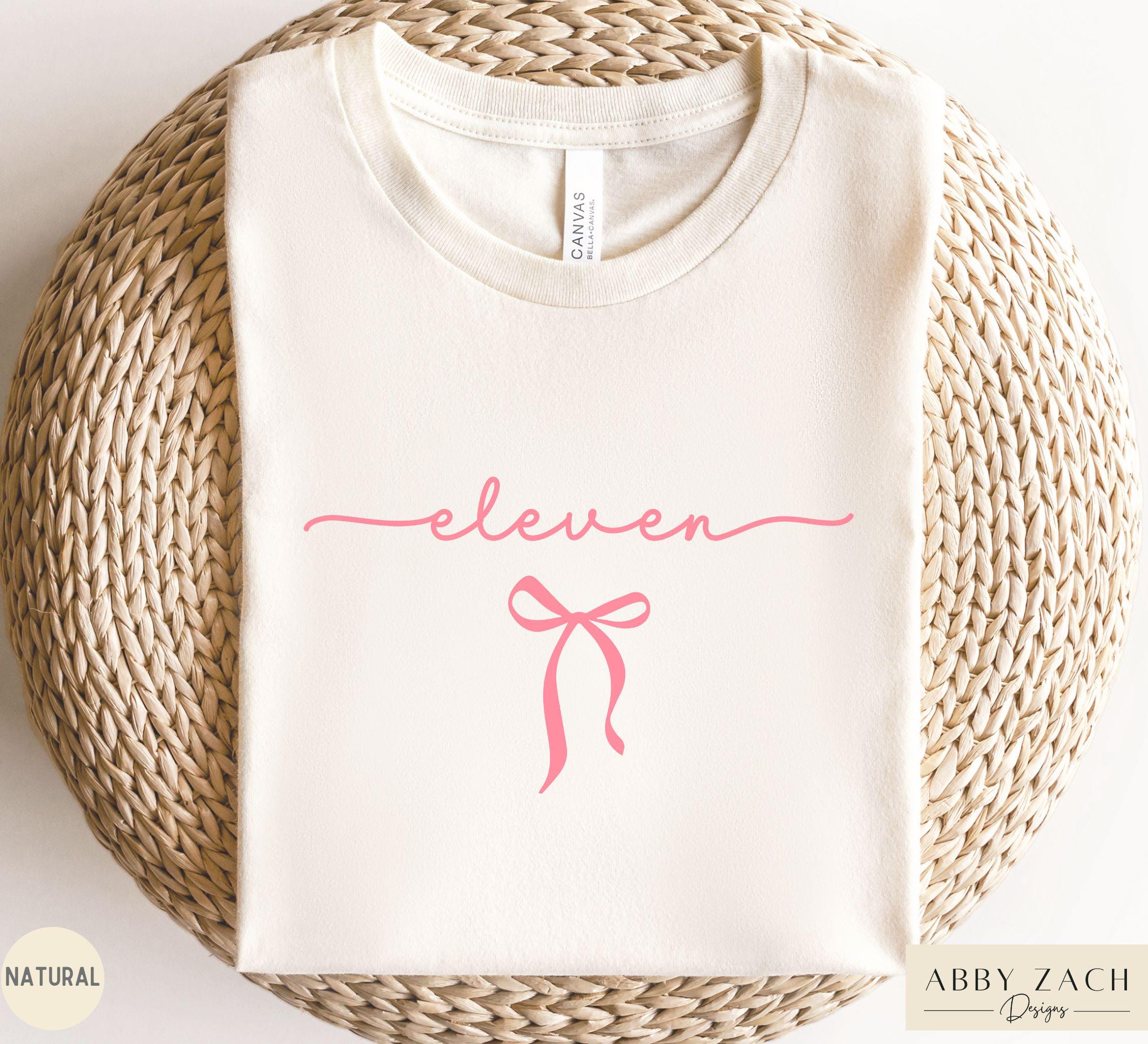 Girly 11th Birthday Shirt, Minimalist 11th Bday Shirt, Eleven Coquette Bow Bday Tshirt, Gift for 11 Year Old, Preppy Bow Birthday Girl