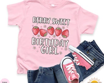 Berry Sweet Strawberry Birthday Girl Shirt, Personalized Strawberry Birthday Party Matching Group Shirts Custom Family Members