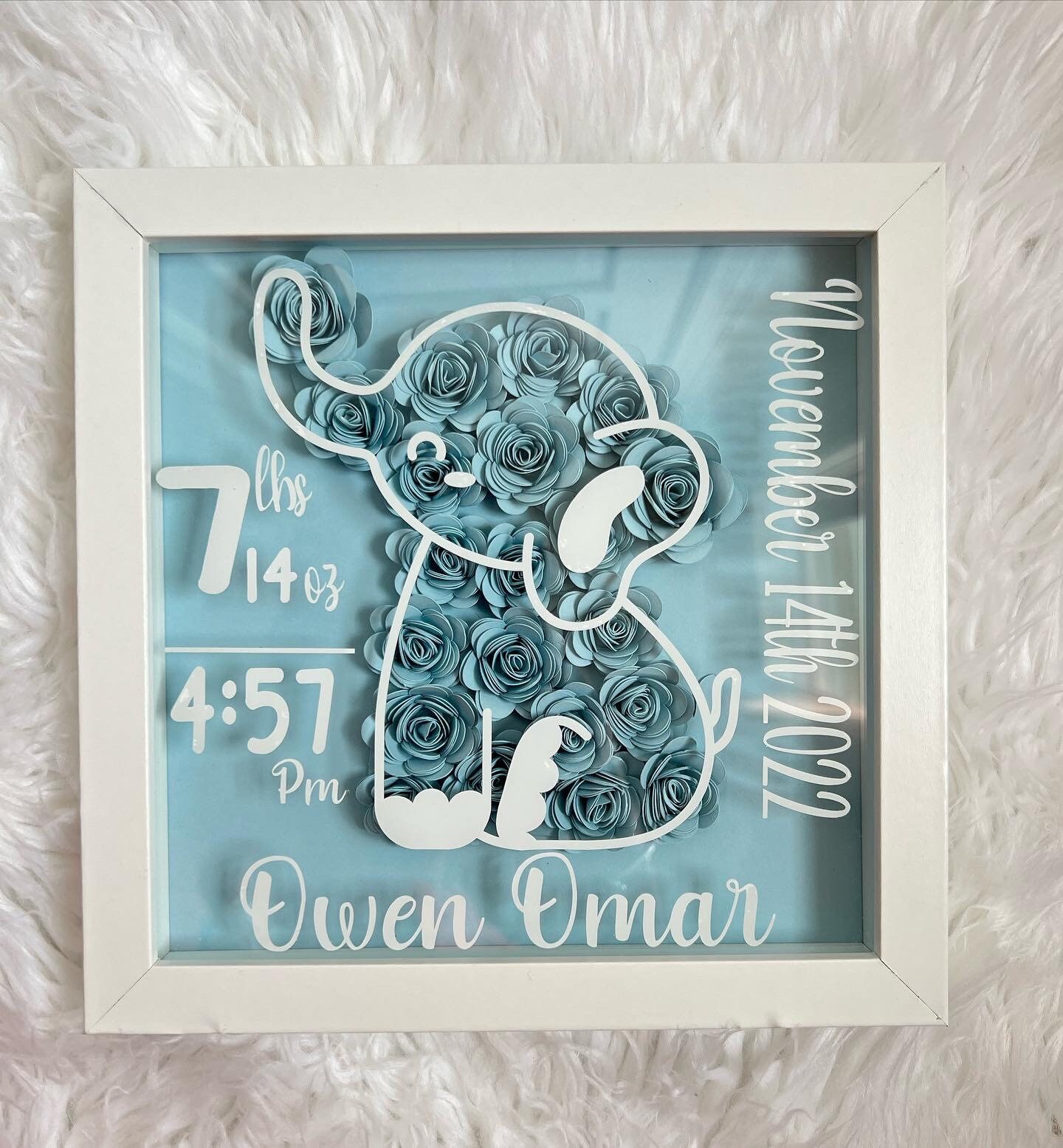 Baby Stats Paper Flower Shadow Box Newborn Gift Elephant Etsy