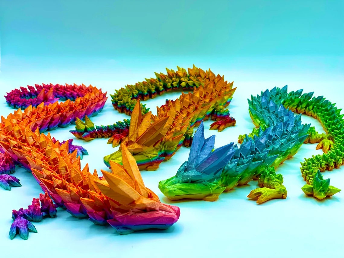 Crystal Dragon XL 24 Inches 3D Printed Fidget Toy / Flexible Dragon Toy / Articulated Dragon