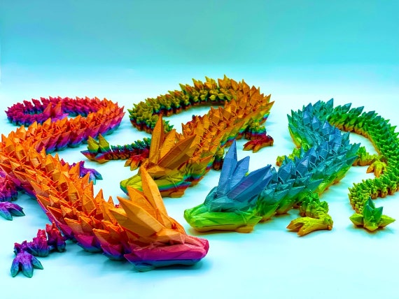 3D Printed Dragon In Eggs 12in Articulated Dragon Crystal Dragon Fidget Toy With Dragon Eggs Flexible Executive Desk Toys Home Office Decor