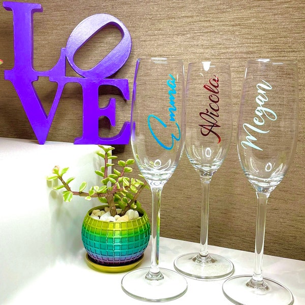 Champagne flute decals, luxury foil stickers, wedding party decor, Bridesmaid gift, Hen party gift, Bridal shower decor, DIY name