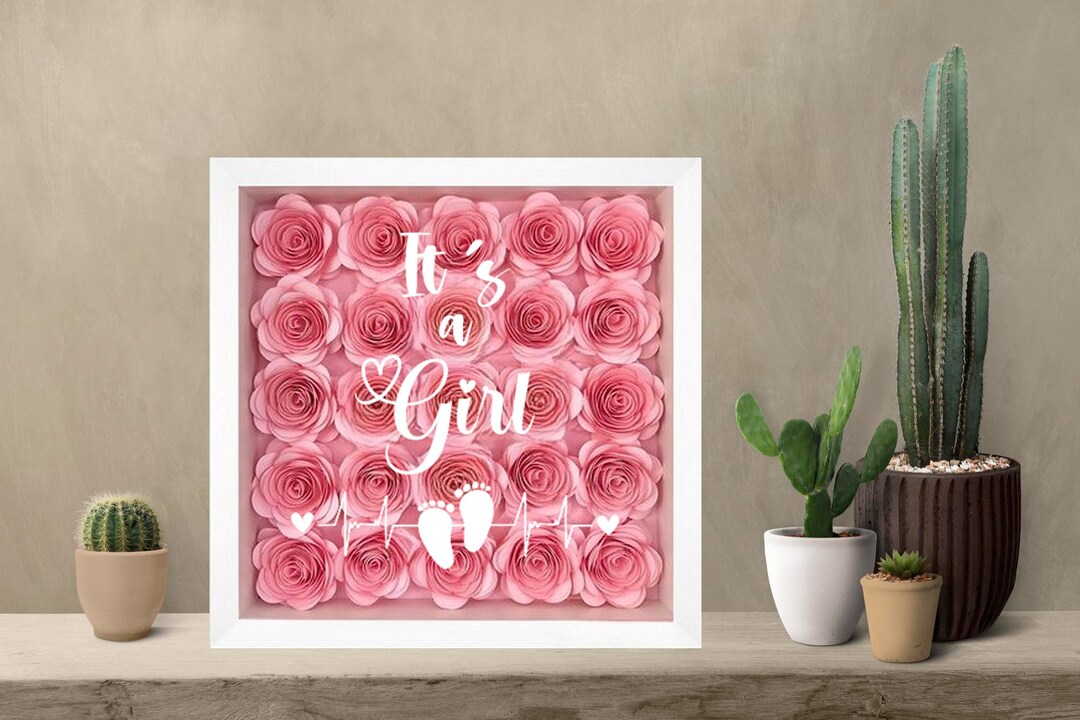 8x8 in Personalized 3D Rolled Paper Flower Shadow Box, Its a Boy, Its a
