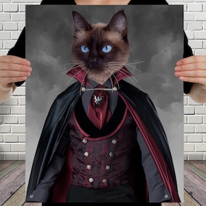 Custom Vampire Cat Portrait from Photo, Funny Pet Illustration, Drawing from Photo, Digital Portrait, Dog Painting, Pet Owner Gift, Cat Gift