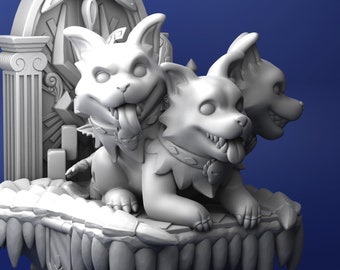 Chibi Cerberus | Fantasy Large Scale Unpainted Miniature Figure | Dungeons & Dragons (DnD) - Pathfinder - Tabletop Gaming