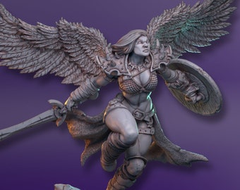 Victoria - Valkyrie | Fantasy 32mm and 75mm Scale Female Unpainted Miniature Figure | Tabletop Gaming