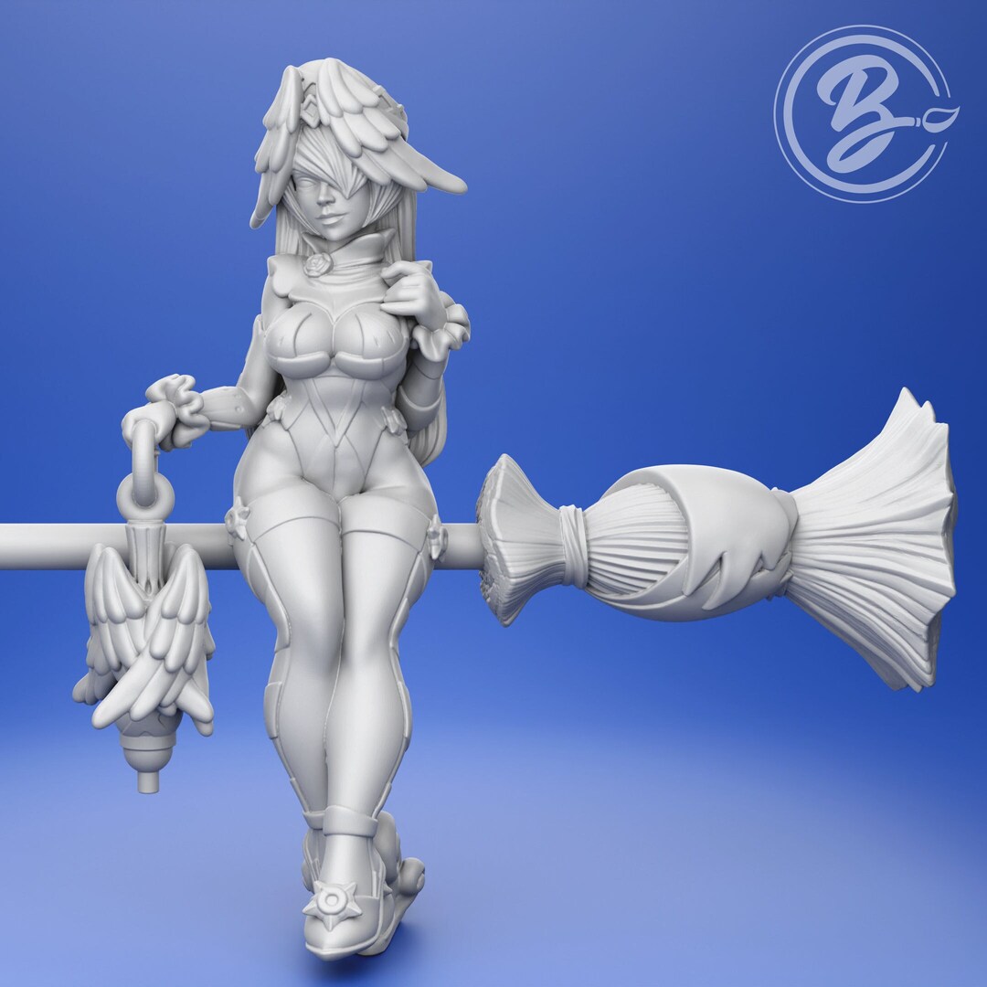 Crowi Witch Riding Broomstick Fantasy 32mm Female Unpainted Miniature