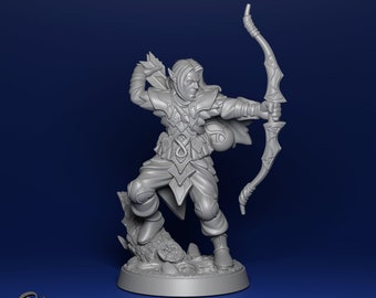 Elven Male Ranger Archer | Fantasy 32mm Unpainted Miniature Figure | Dungeons & Dragons (DnD) - Pathfinder - Tabletop Gaming