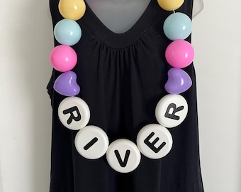 Jumbo Friendship Bead Lei: Custom Pastel Name Necklace